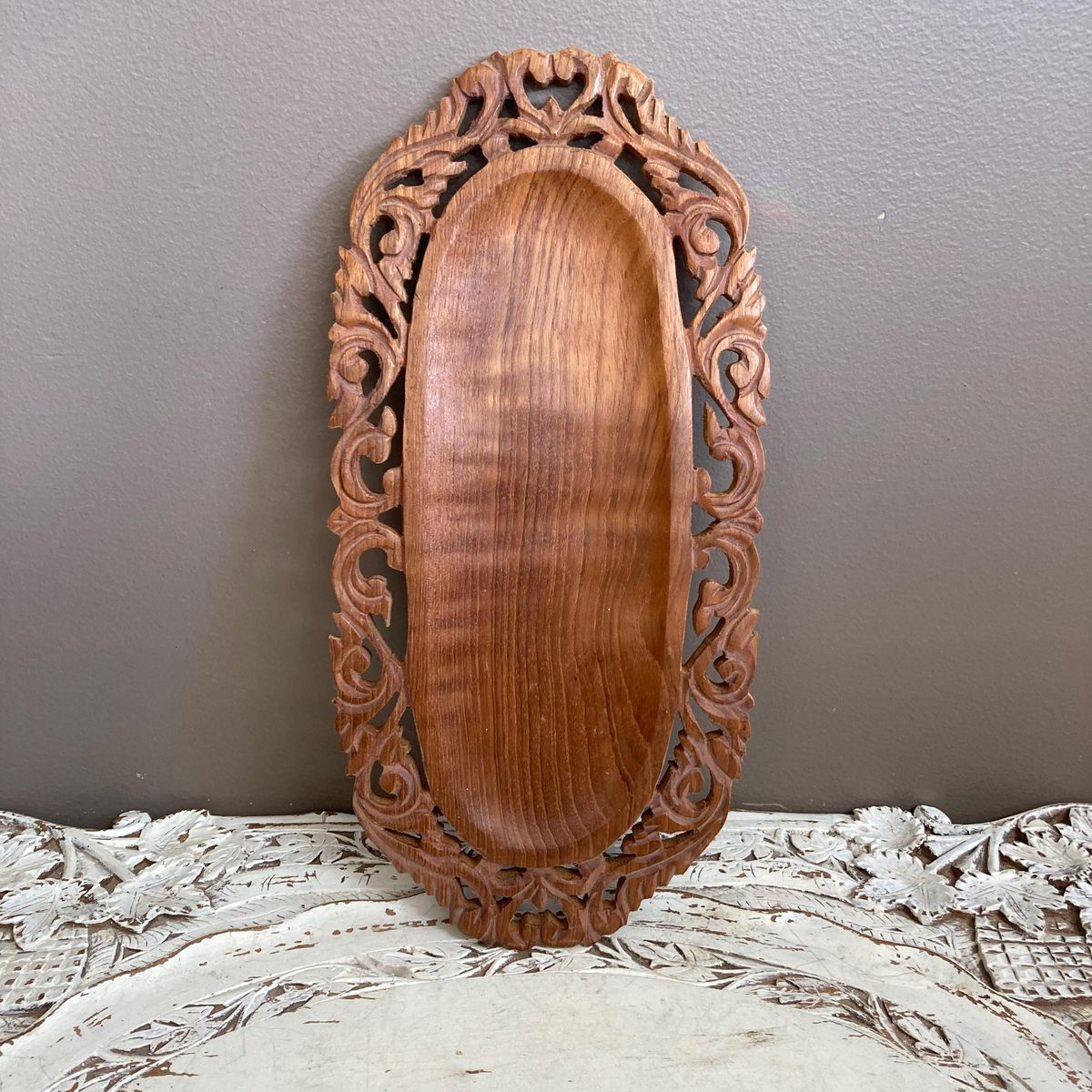 Carved Oval Lattice Tray, Bowls & Trays